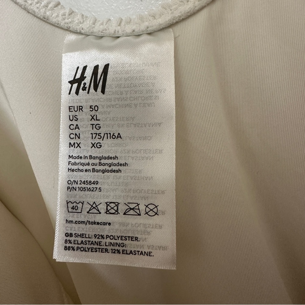 H&M White One Piece High Leg Swimsuit Bathing Suit Padded Cup Women Size XL Swim - Picture 6 of 7